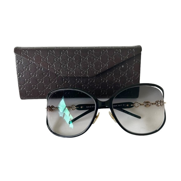 Gucci Accessories - Gucci 4250/S black prescription oval sunglasses with gold chain link detail
